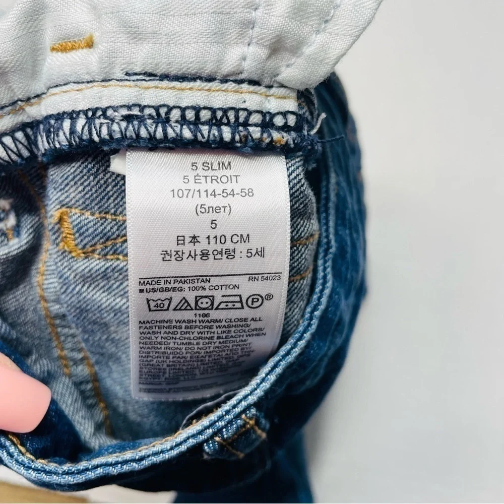 GAP Denim Distressed Girlfriend Jeans in 5 Slim with Adjustable Waist Dark Wash